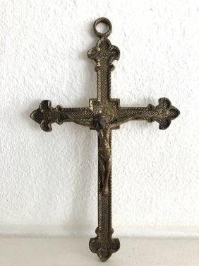 Mooie brocante heilige messing crucifix/kruisbeeld