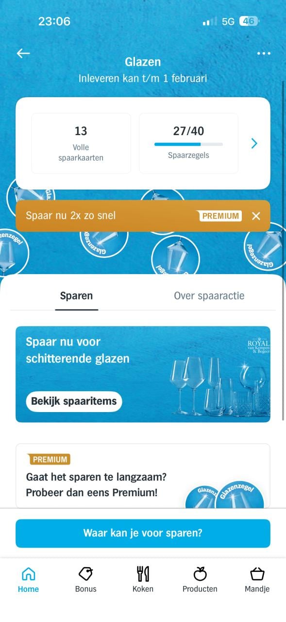 13 volle spaarkaarten glazen ah