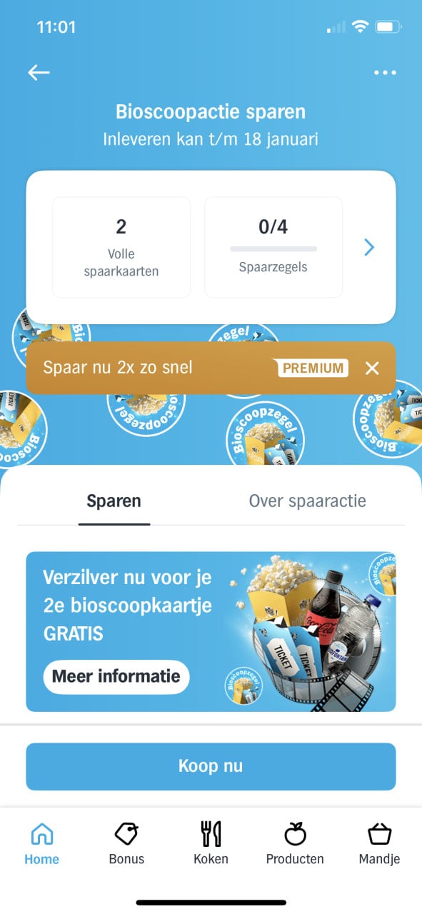 2 volle spaarkaarten bioscoop actie