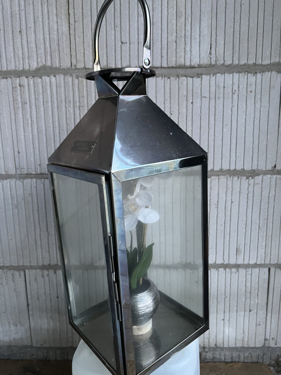 Lantaarn voor kaars - windlicht roestvrij staal en glas indoor/outdoor