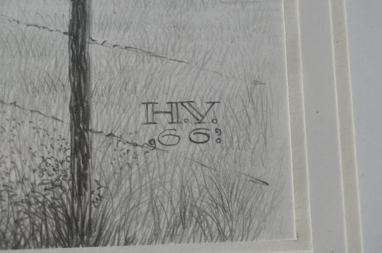 9 x Hendrik Voskuijl (1893 - 1980) potloodtek. bomen (2) o.a. Ommen