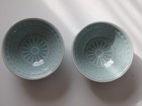 2 Celadon Schaaltjes Rijstkommen China T.E.A.B.