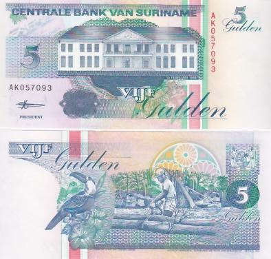 Biljet Suriname 5 Gulden 1998 UNC