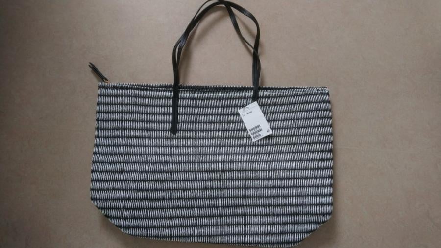 H&M strooien tas shopper zwart-wit - NIEUW