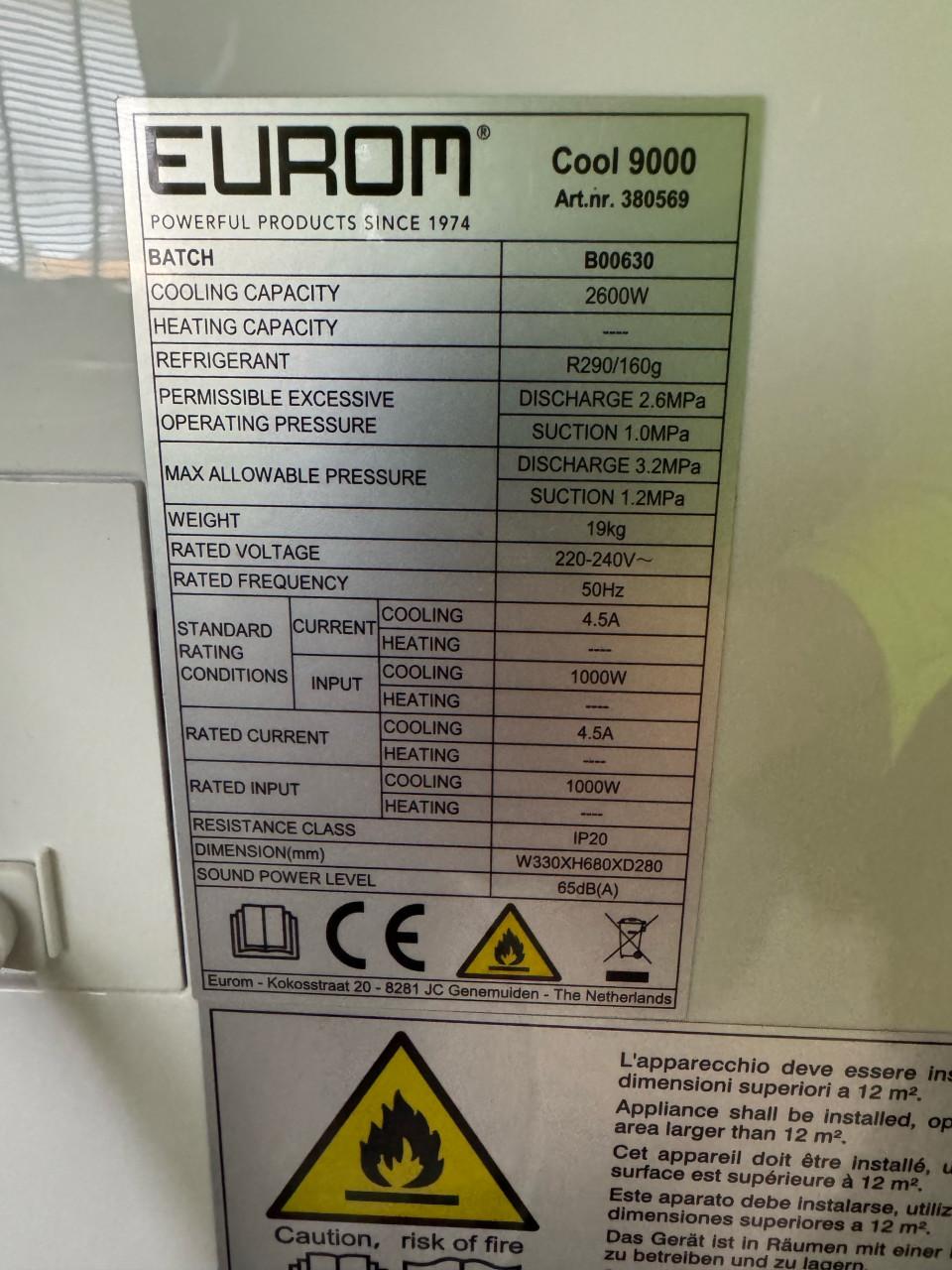 Airco Eurom cool 9000