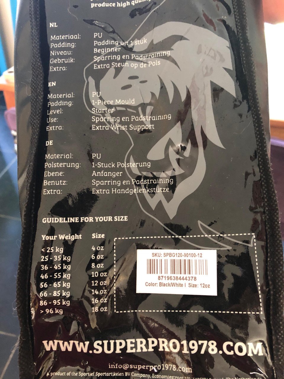 Bokshandschoenen 12oz