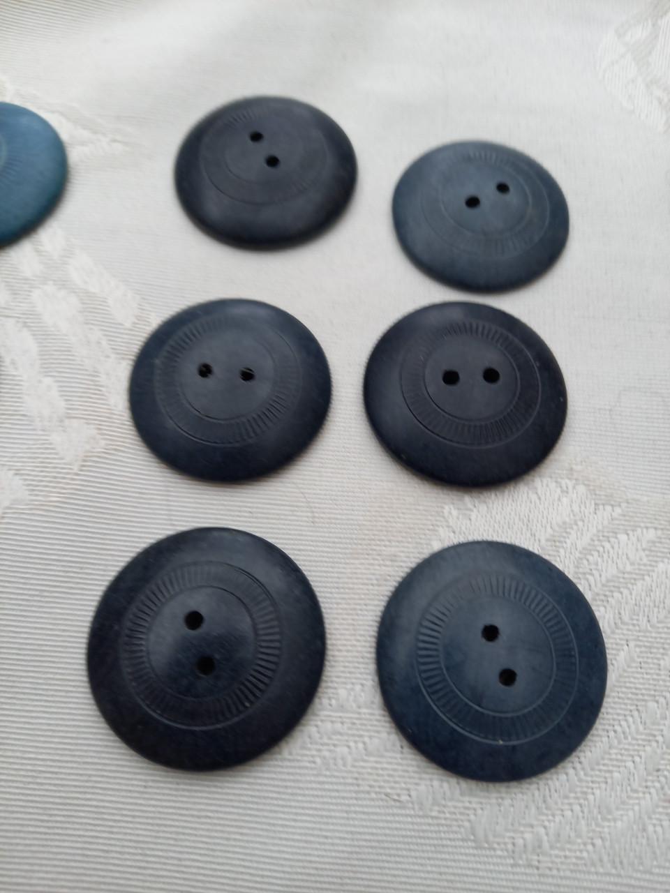 Set van 6 originele zwarte vintage knopen 35 mm x 7 mm