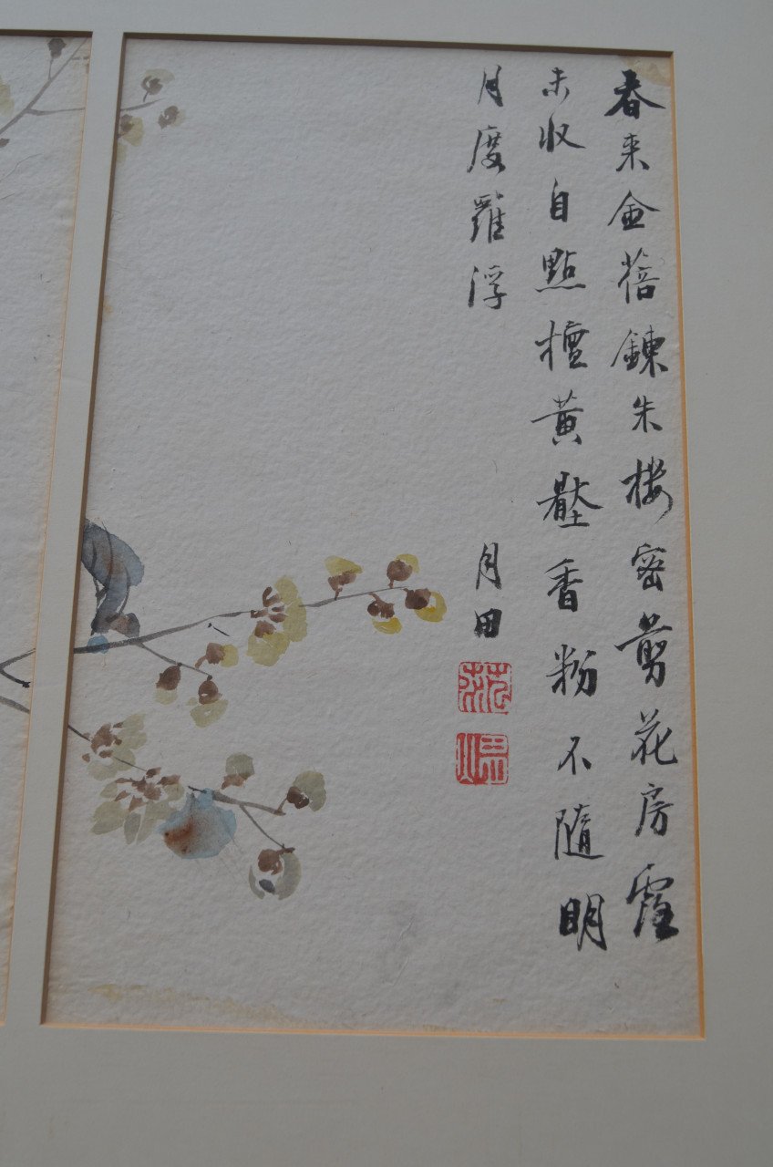 Schitterende oude Japanse (Chinese?) tekeningen in passe-partout (4)