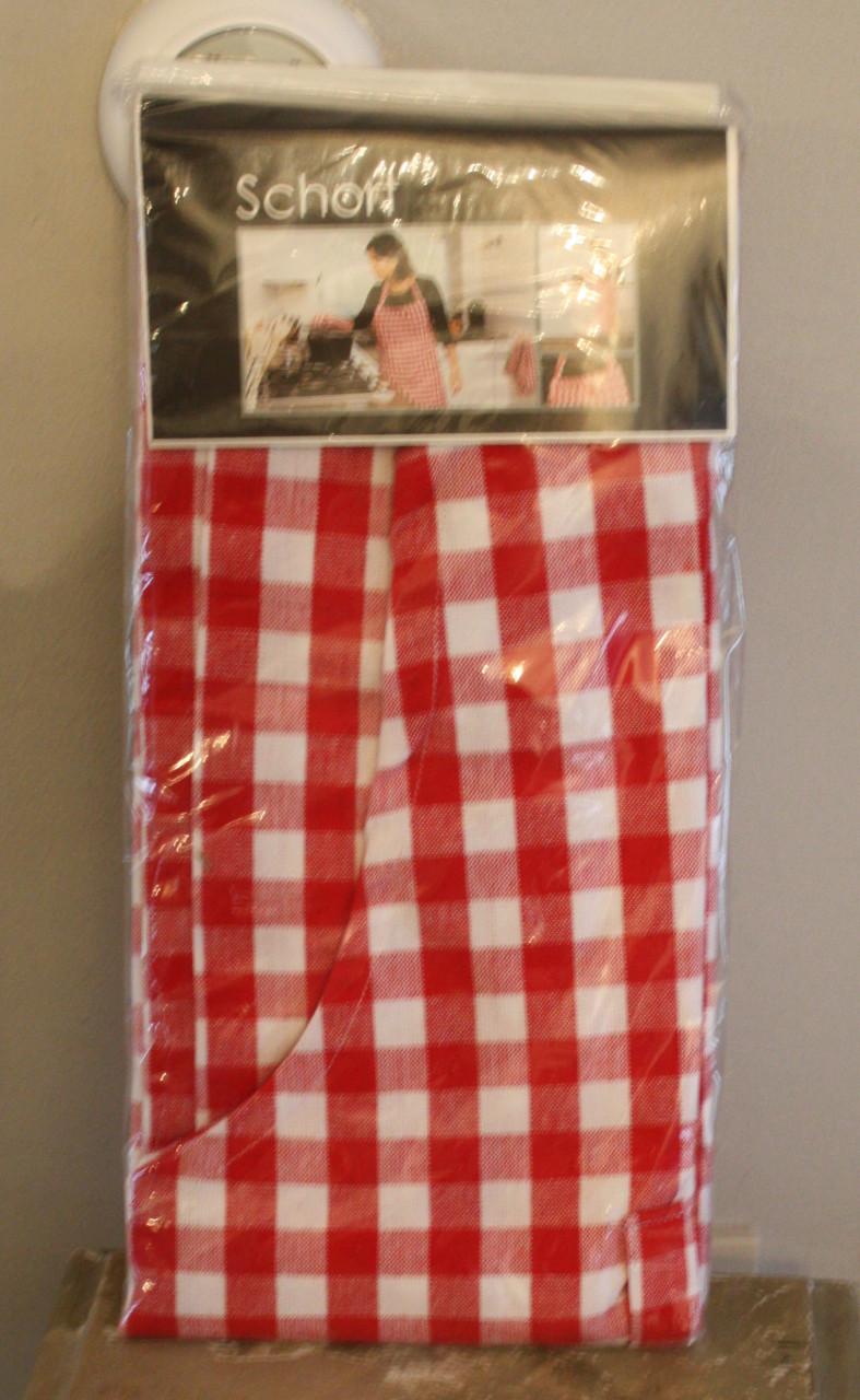 Nieuw in verpakking keukenshort wit rood geblokt