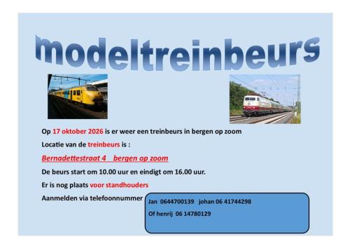 Bergen op Zoom / zaterdag 17 oktober Modeltreinbeurs