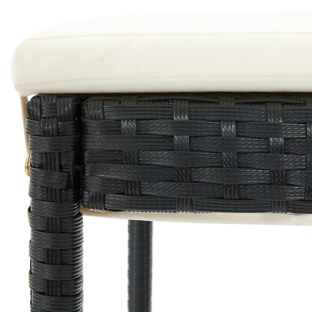 Barkrukken met kussens 2 st poly rattan zwart