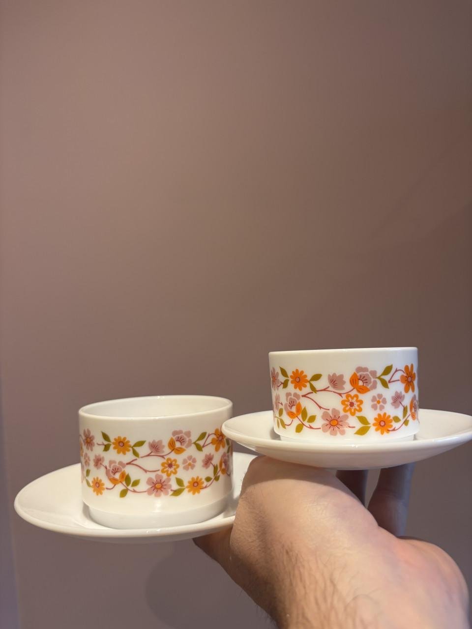 Vintage Arcopal Scania koffie & thee met schotels en 1 bord