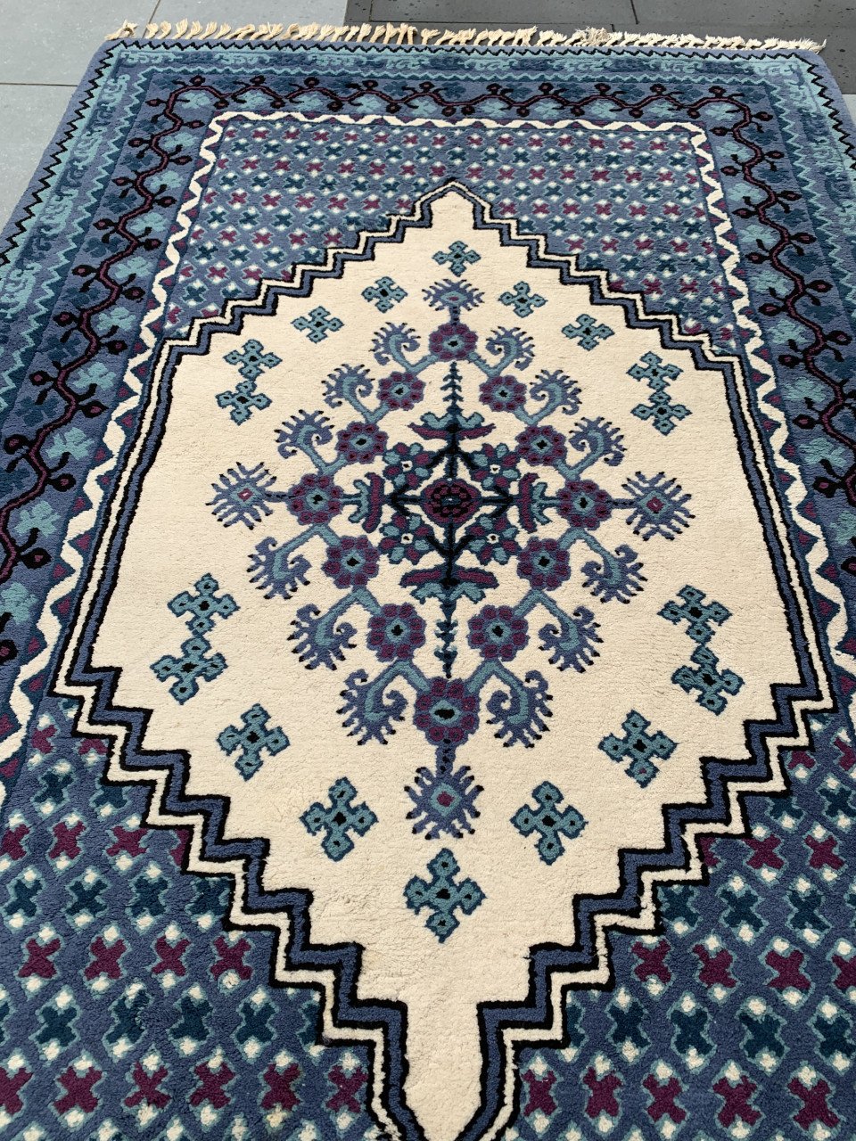 💙Schitterend Sfeervol Blauw Handgeknoopt Vintage Vloerkleed💙