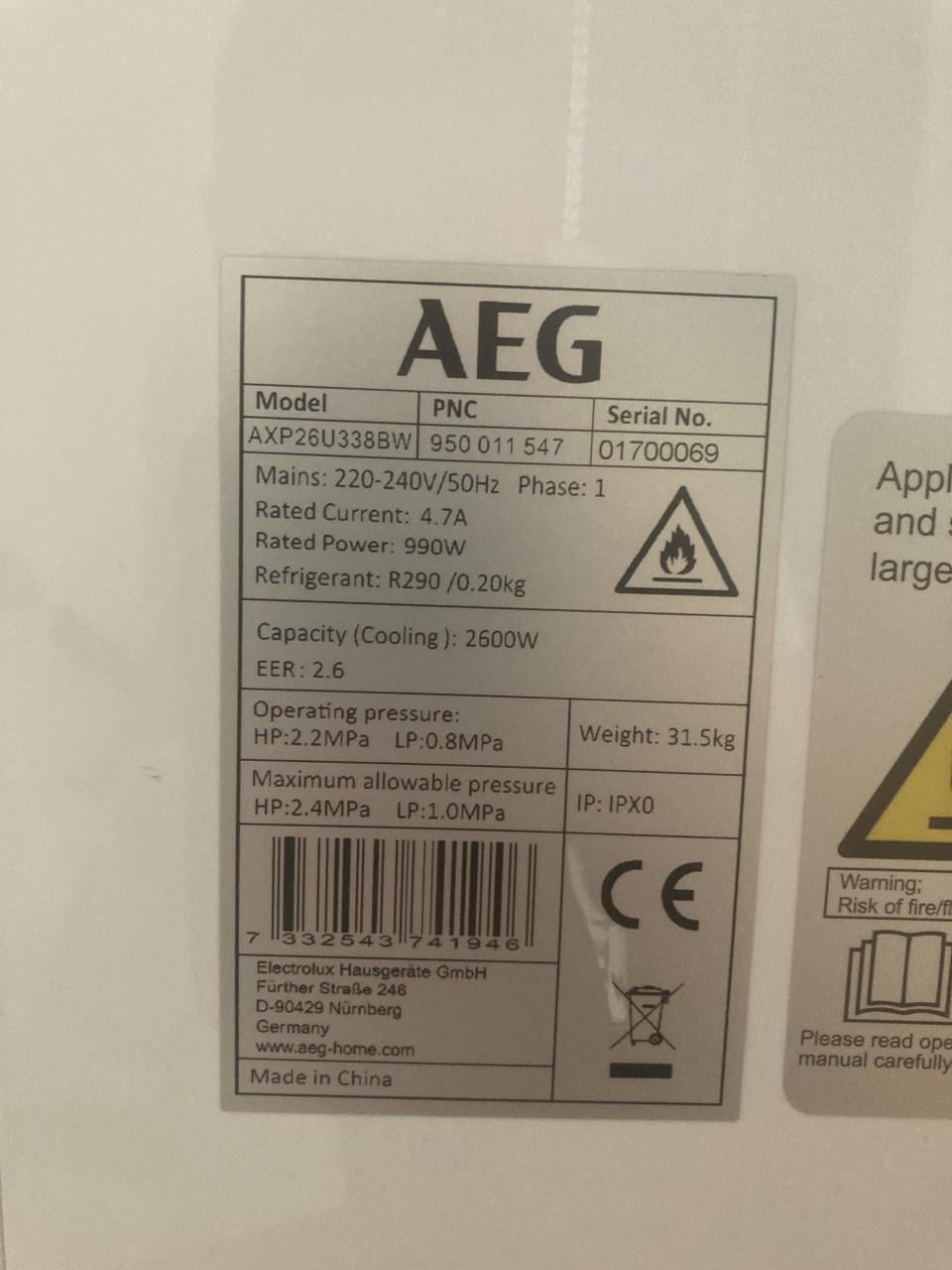 AEG mobiele Airco axp26u338bw