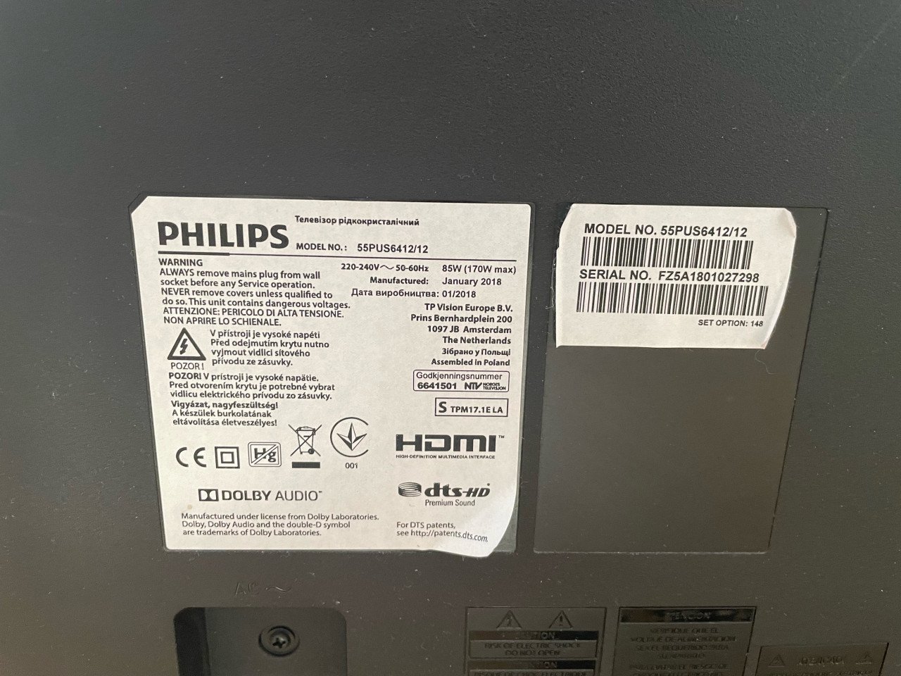 Philips TV 55 inch met ambilight (55PUS6412/12)