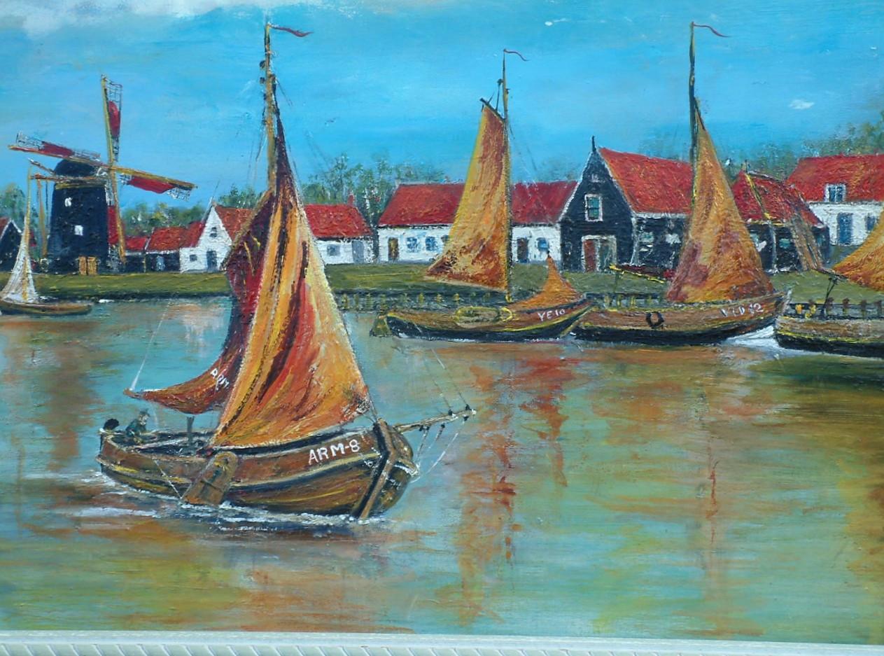 Arnemuiden  haven  werf van vroeger op doek 120 x 60 cm