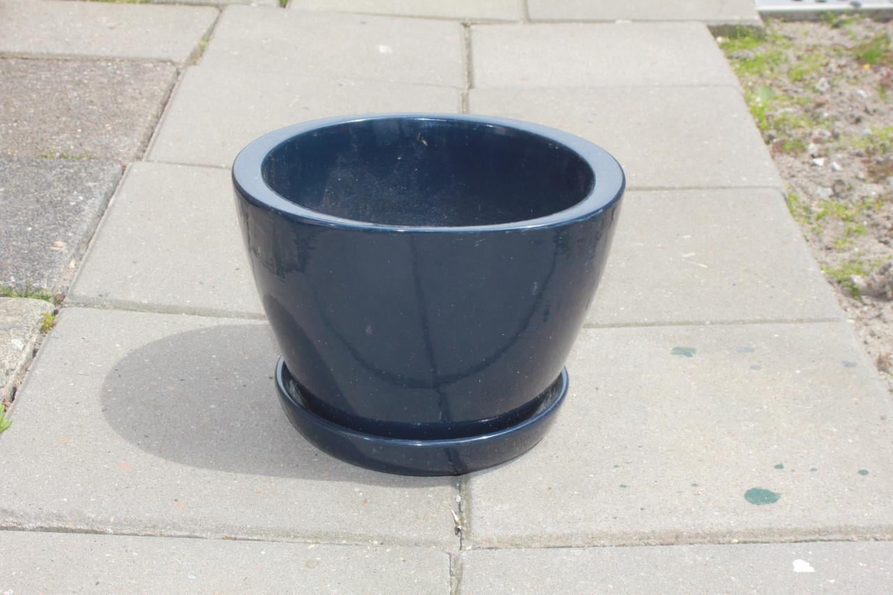 Blauwe bloempot met onderschaal..GERESERVEERD
