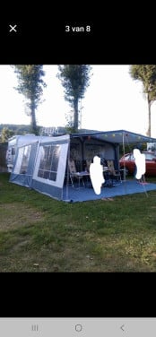 Voortent gerjak( 875) met luifel en uitbouw. 3 meter diep!
