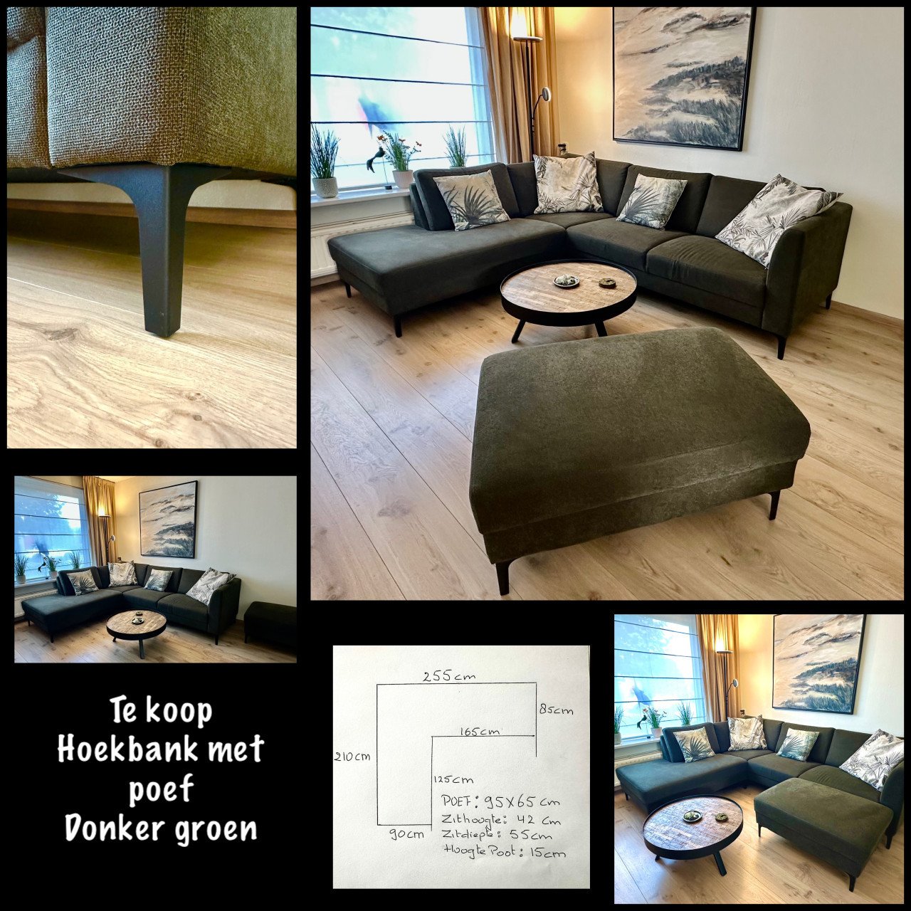 Hoekbank met poef