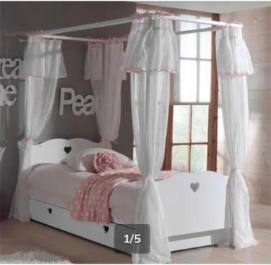 Stevig houten hemelbed 90x200 met lade voor extra matras