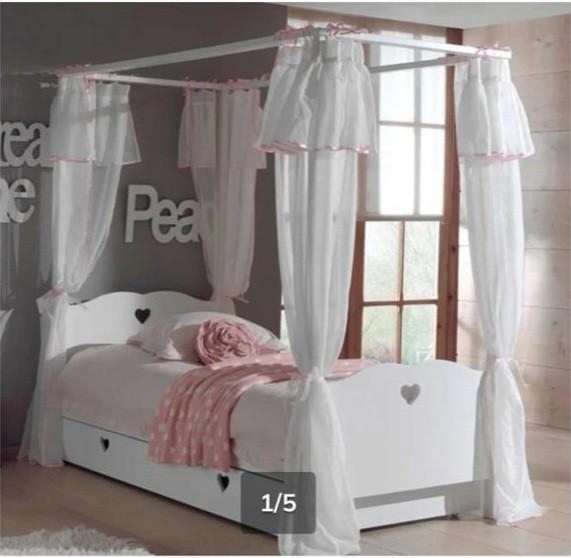 Stevig houten hemelbed 90x200 met lade voor extra matras