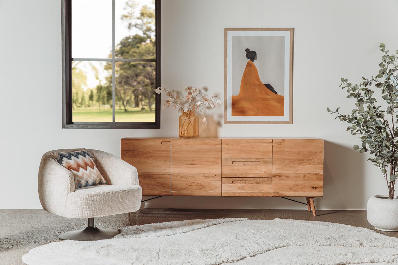 NIEUW DRESSOIR VAN ACASIAHOUT IN 2 KEUREN EN MATEN