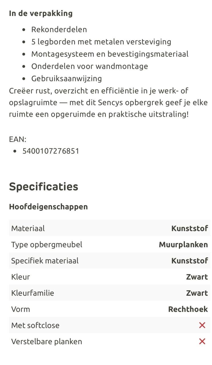 Sencys Stellingkast 187x120x40cm - Nieuw in doos