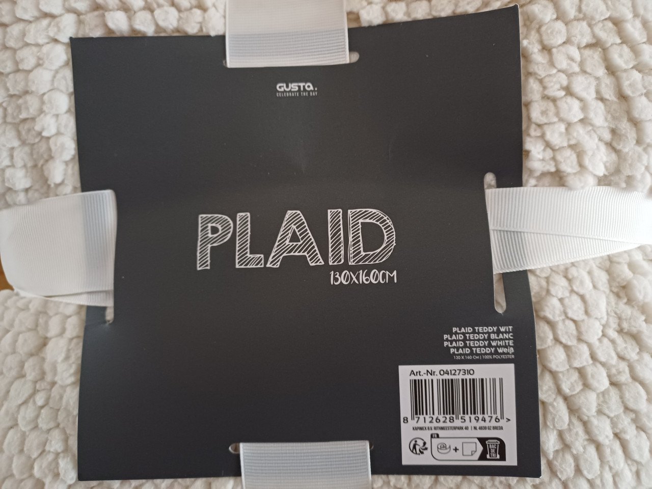 NIEUW: GUSTA PLAID TEDDY WIT 130 x 160 cm (polyester)