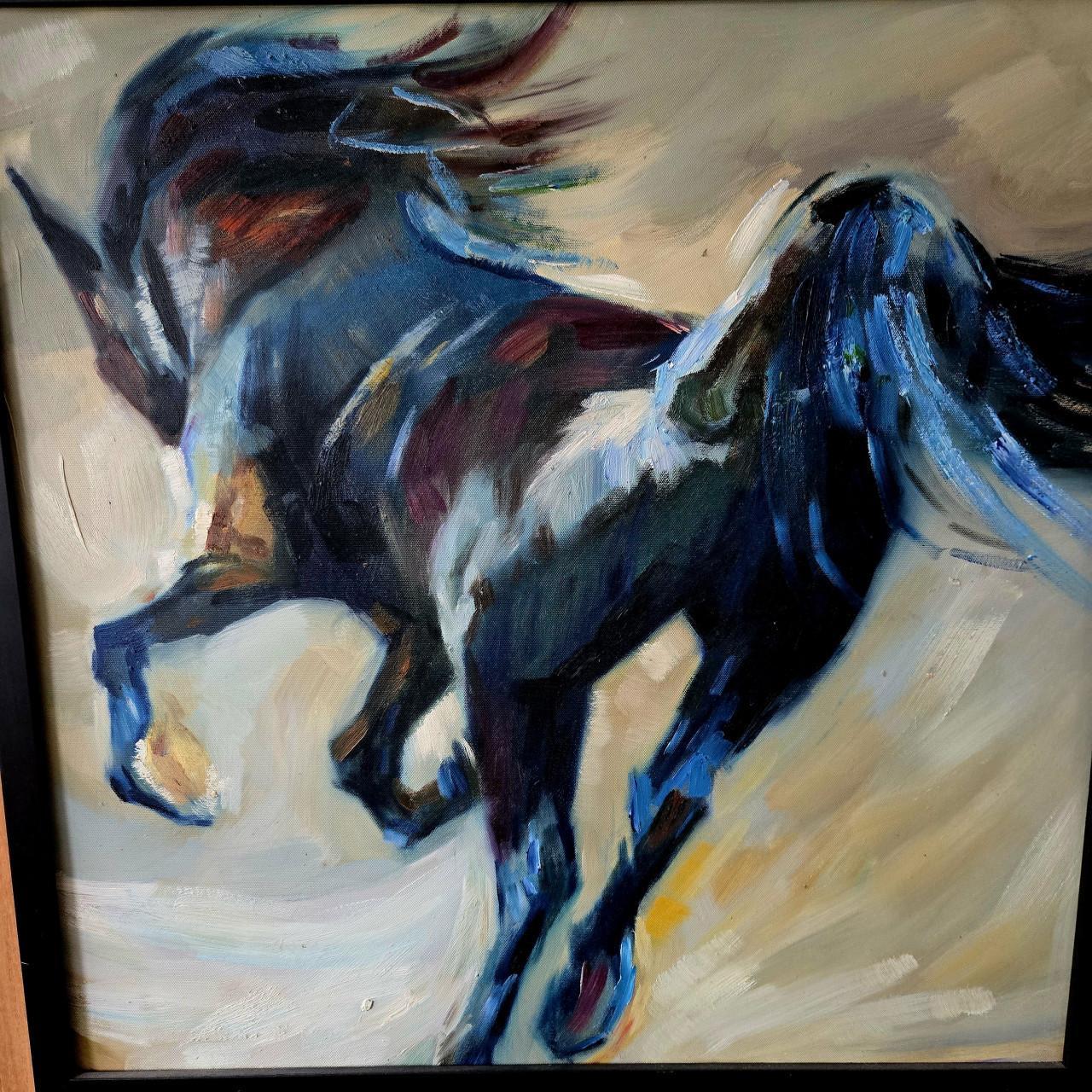 Groot echt schilderij van Fries Paard