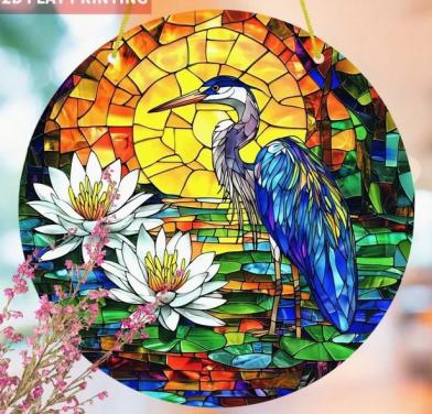 Raamhanger reiger ( glas in lood stijl )