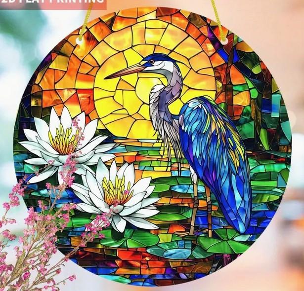 Raamhanger reiger ( glas in lood stijl )