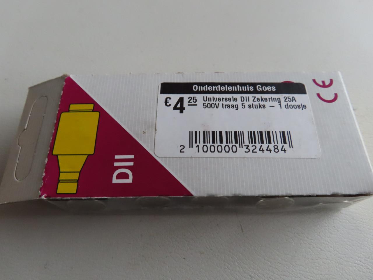 Zekering ETI Dll 25A 500V 5 stuks €.2,50