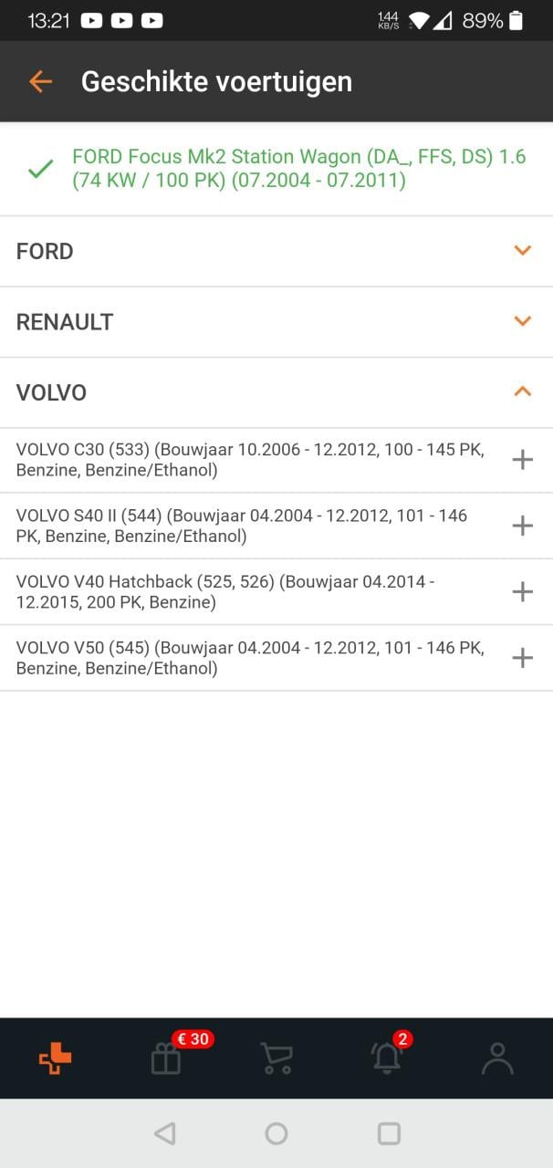 Luchtfilter voor Ford Focus/C-Max, Volvo V50 V40 S40 C30, Renault Megane II