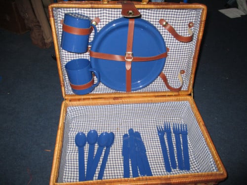 Picknickmand blauw servies