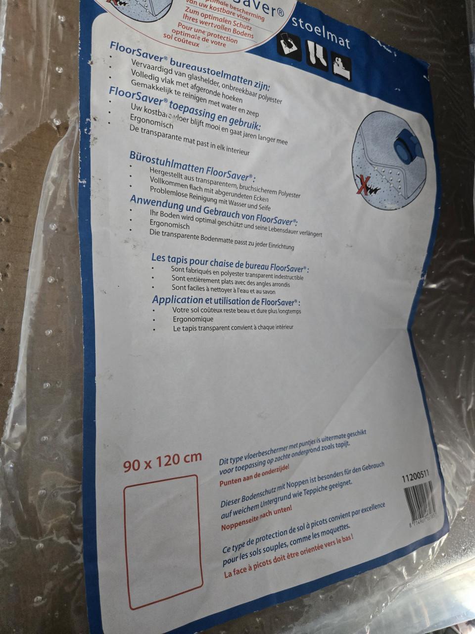 FloorSaver Stoelmat (bureaustoelmat) 90 x 120 cm. Nieuw