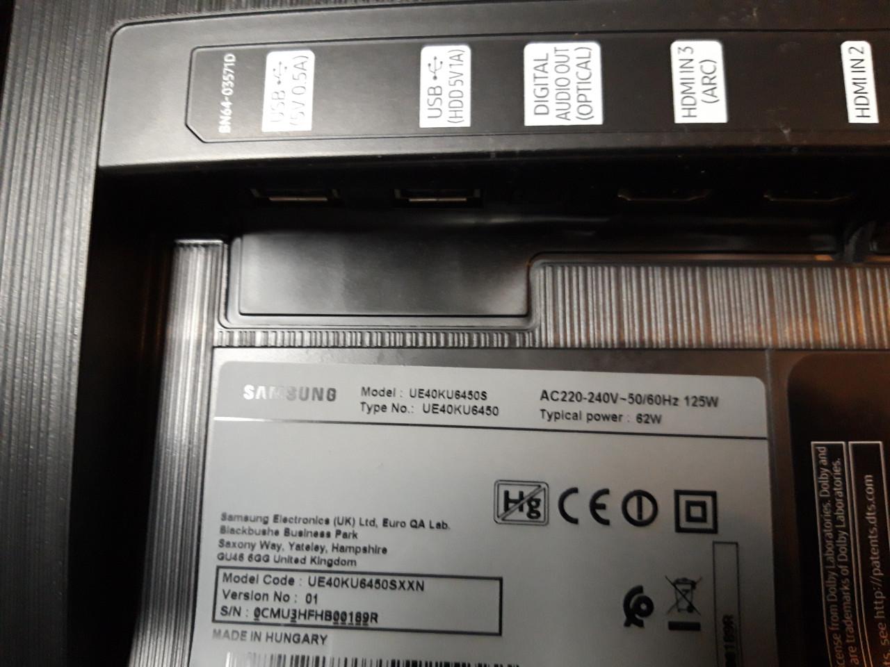 Samsung HDMI tv type: Model: UE40KU6450S