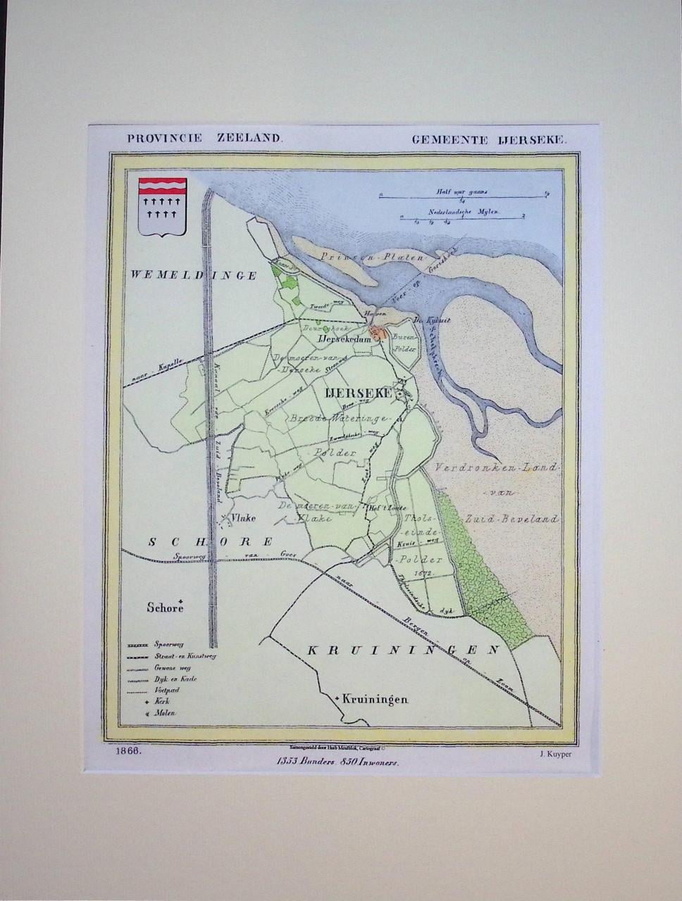 Kaarten Zuid-Beveland, gemaakt door J. Kuyper, nu ingekleurd.