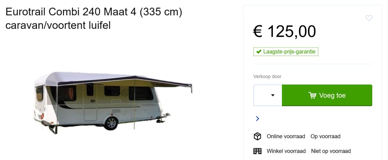 Luifel voor caravan maat 4 breed 3,35