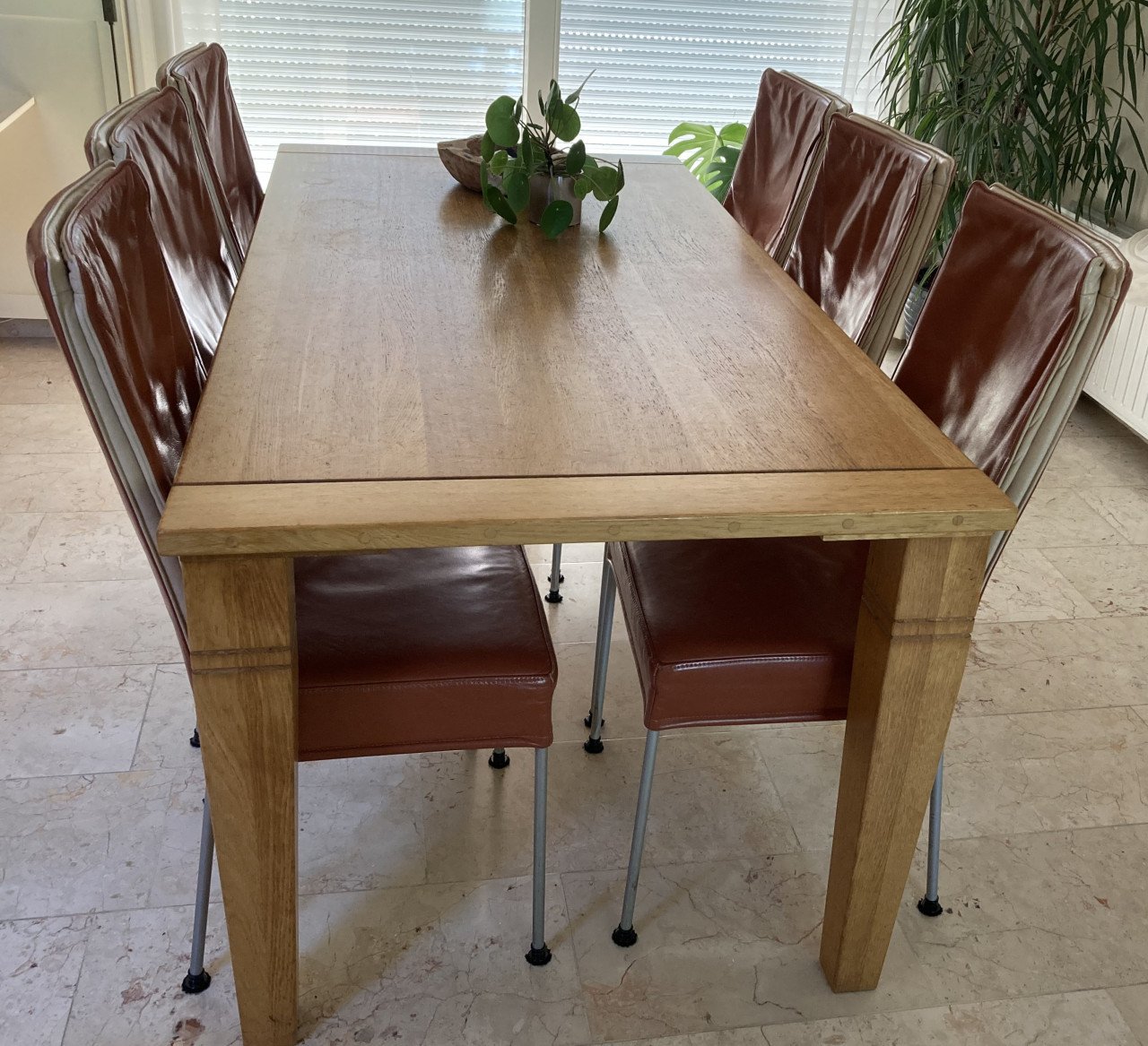 6 leren eetkamerstoelen