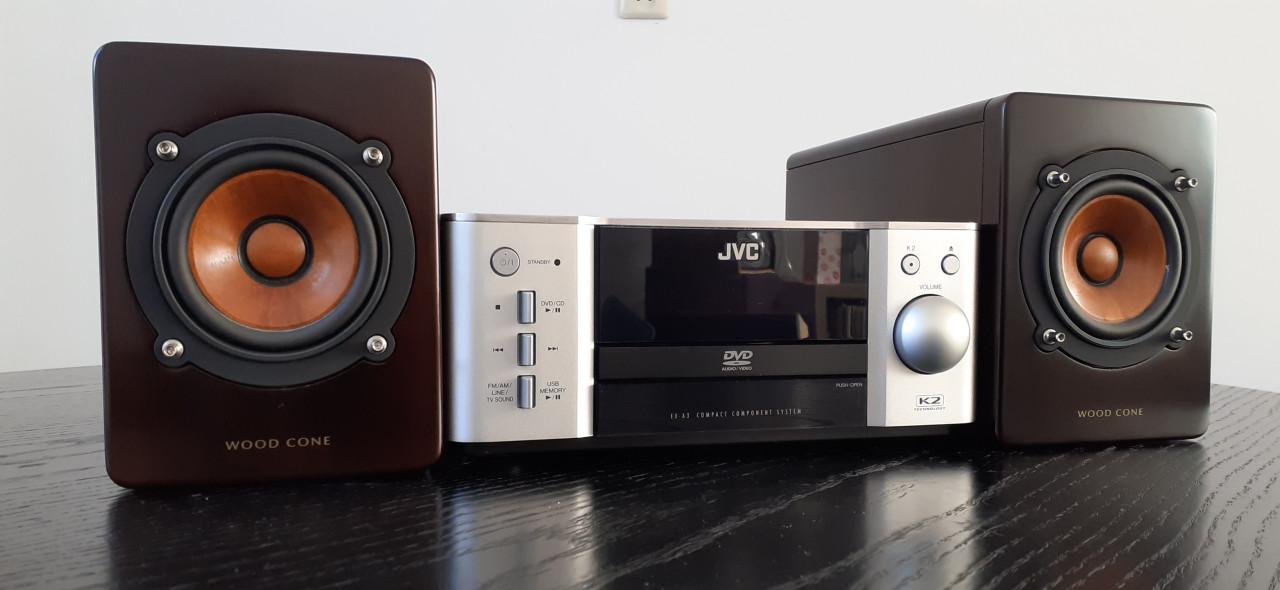 JVC EX-A3 mini HIFi met wood cone speakers