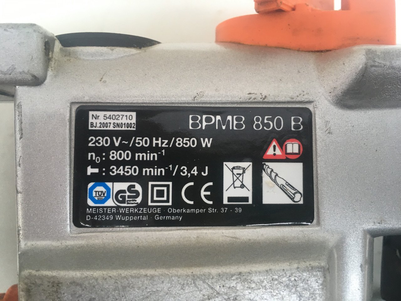 Elektrische boorhamer/breekhamer meiser type bpmb 850 b