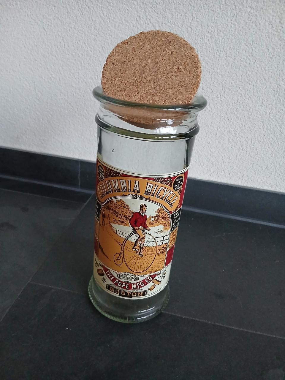 Vintage glazen pot met kurk - Columbia Bicycle