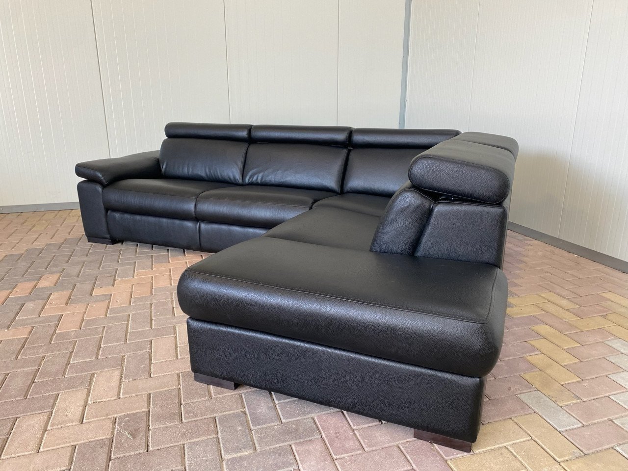 GRATIS LEVERING HEEL NL Zwarte Echt Leer Hoekbank met Chaise Lounge