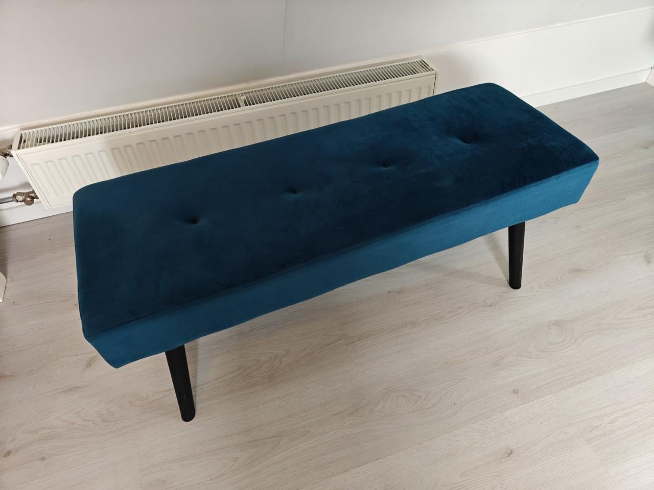 Bankje / schoenenbank / eettafelbank - 100cm blauw fluweel