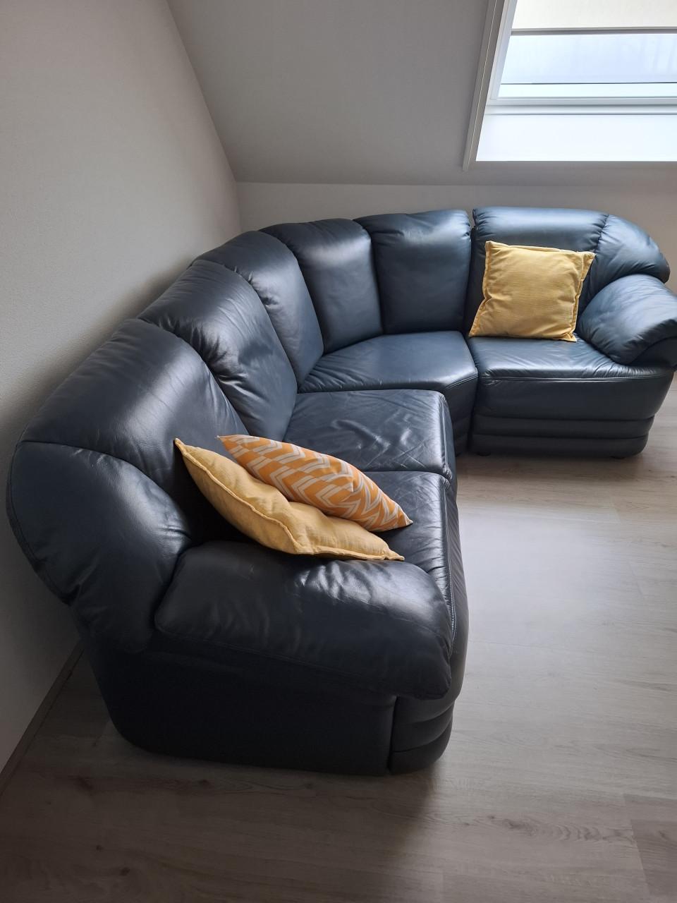 HOEKBANK, DONKERBLAUW   LEDER