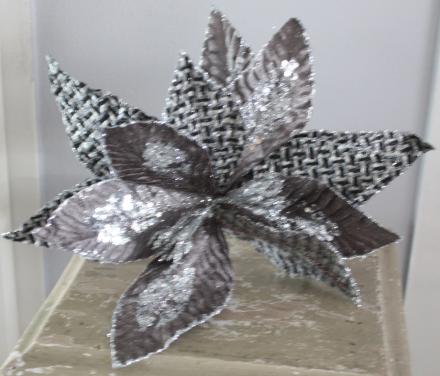 Set van 4 glitter bloemen zilverkleurop knijper