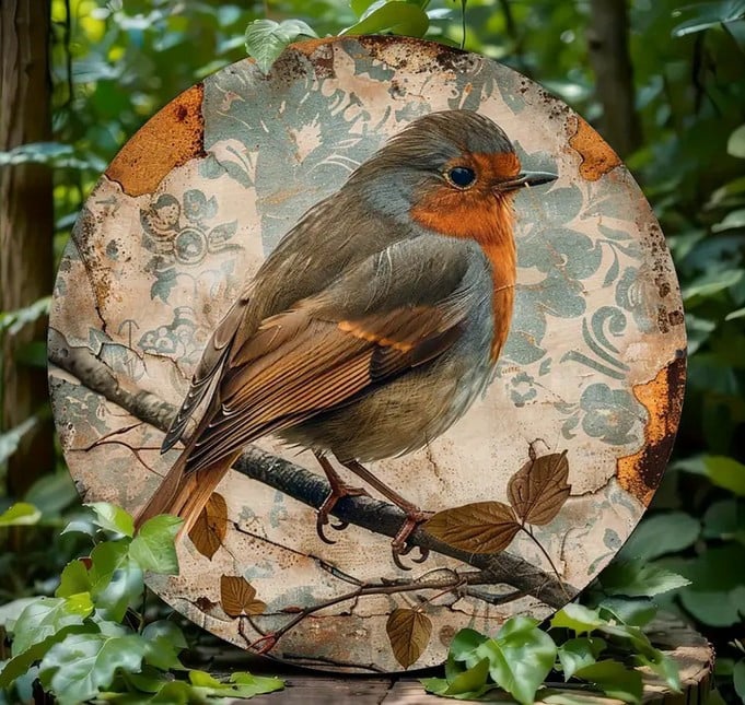 Roodborst #4 ( nieuw + op metaal ) , decoratie
