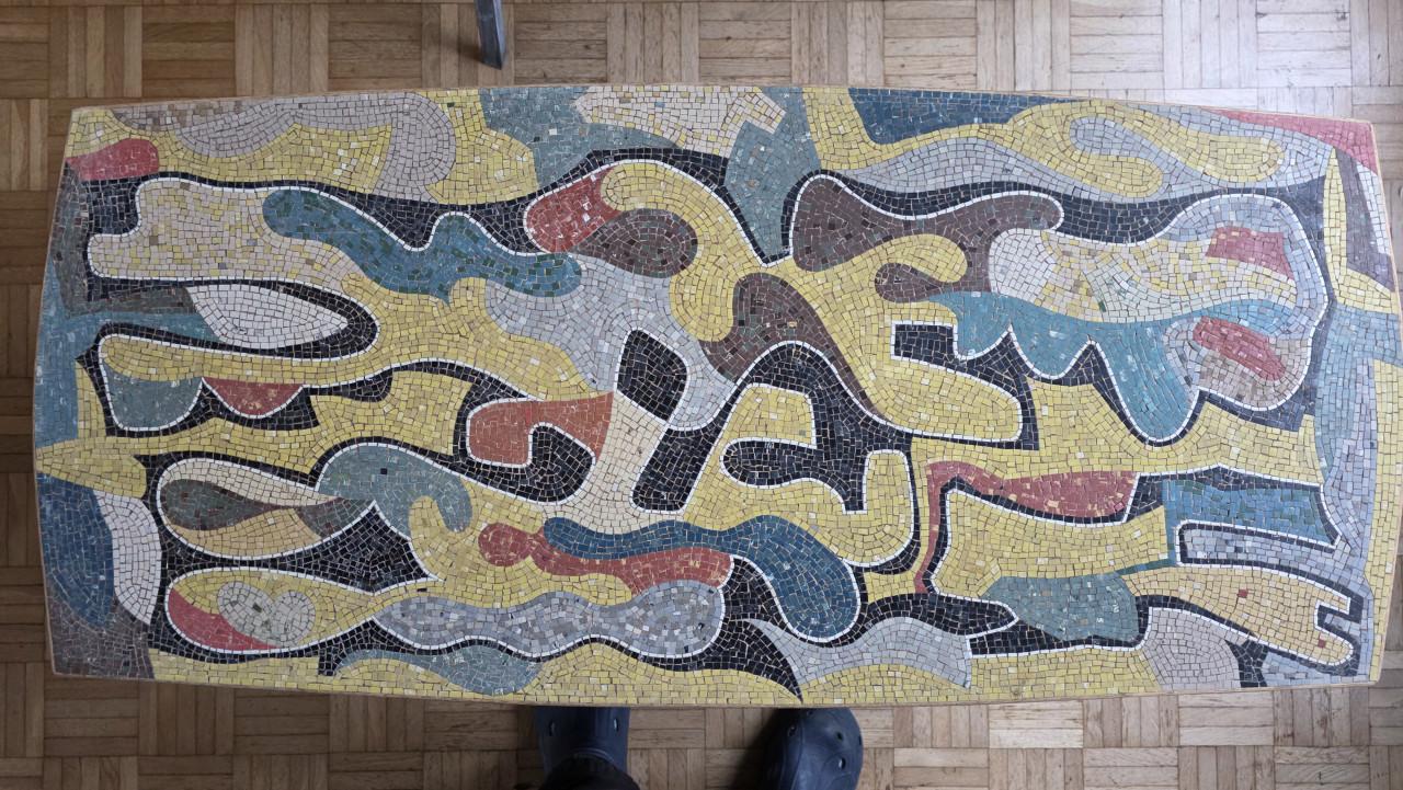 Handgemaakt eiken mozaïek tafel