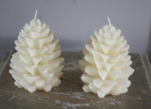 Set van 2 witte denneappel kaarsen