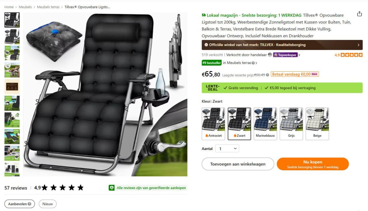 Zeer zware tuinstoel met kussen (Nieuw)